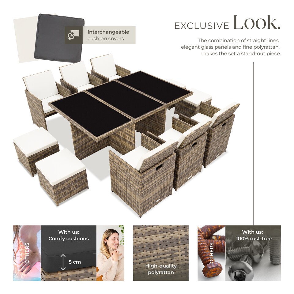 image 1 of Garden Table and Chairs New York - 10 seats with cushions, dining table, rain cover | Brown | nature | 1