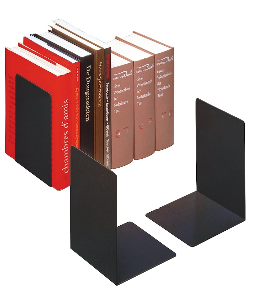 image 1 of Durable Premium Heavy Duty Large Metal Shelf Bookends | 2 Pack | Black | Black