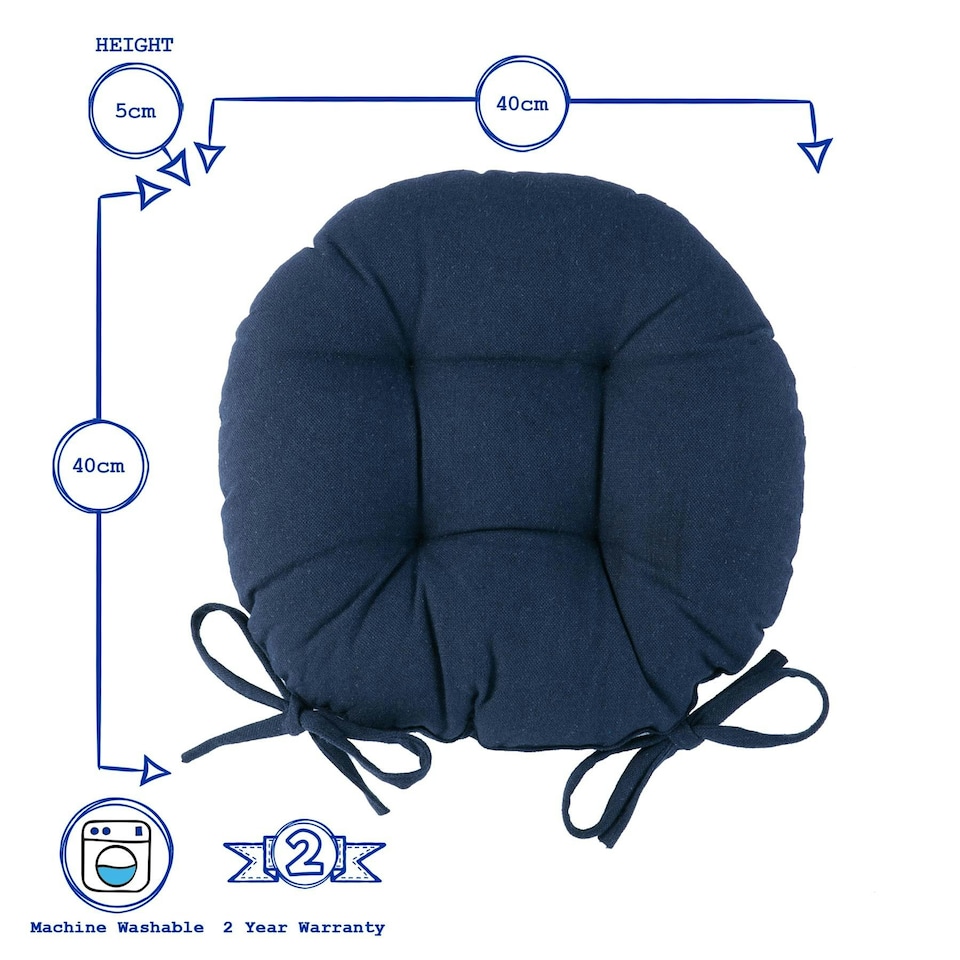 image 1 of Harbour Housewares Round Garden Chair Seat Cushions - Navy - Pack of 6 Blue