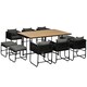 image 1 of Outsunny 10 Seater Rattan Cube Garden Furniture Set, Rattan Dining Set with Cushions, Outdoor Dining Table and Chairs with 6 Armchairs, 4 Stools, Rectangular Wood Grain Plastic Top Table, Black