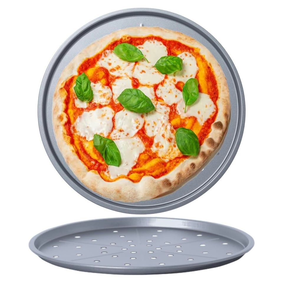 image 1 of 2 x 33cm Large Non Stick Round Pizza Oven Trays N/A