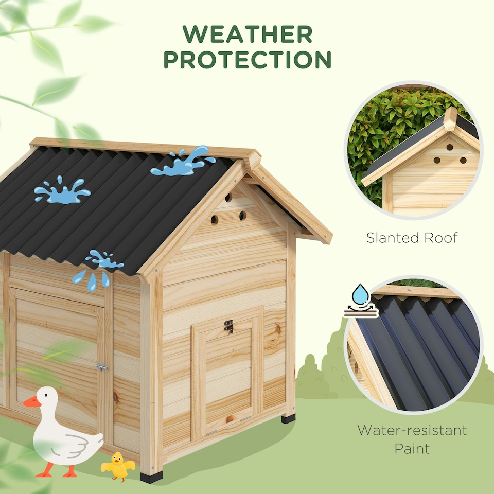 image 1 of PawHut Wooden Duck House, Poultry Coop with Double Doors, Openable Roof