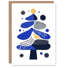 Modern Abstract Tree Shapes Blue Yellow Xmas Art Blank Christmas Card