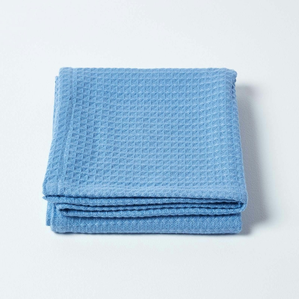 image 1 of Homescapes Organic Cotton Waffle Baby Blanket Blue - 90 x 112 cm