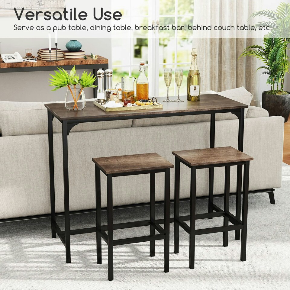 image 1 of COSTWAY 3Pcs Dining Table Set Counter Height Kitchen Gray Grey