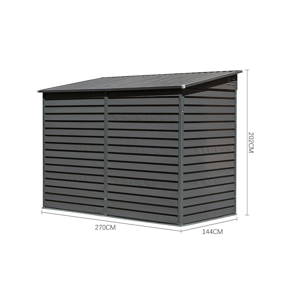 image 1 of Living and Home Outdoor Steel Storage Shed - Grey 270 x 144 x 202cm Grey