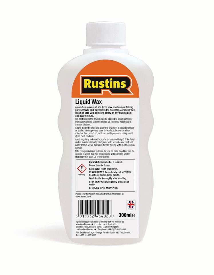 image 1 of Rustins Liquid Wax Cleans Protects Enhances Wood Rich Natural Sheen 300ml