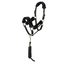 ARMA Faux Fur Horse Headcollar and Leadrope - Black - Full