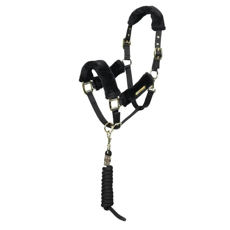 ARMA Faux Fur Horse Headcollar and Leadrope - Black - Full