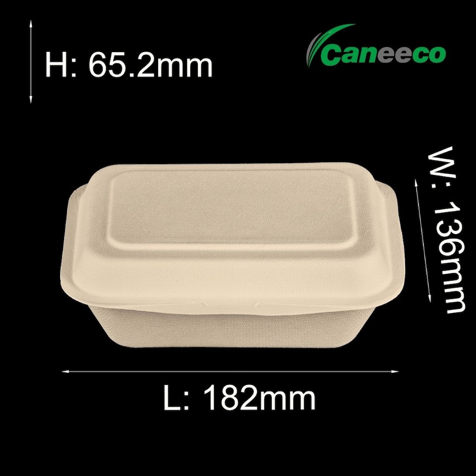 image 1 of Bagasse Sugarcane Takeaway Boxes 7x5 Clamshell Containers, PFAS Free, TUV Home Compostable Certified Food Boxes for Hot & Cold Meals, Restaurants, Parties & Catering