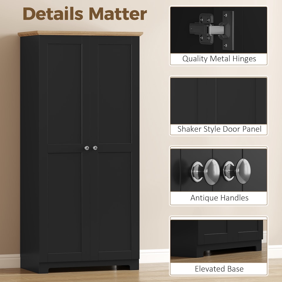 image 1 of HOMCOM 172cm Wooden Storage Cabinet Cupboard With 4 Shelves Black