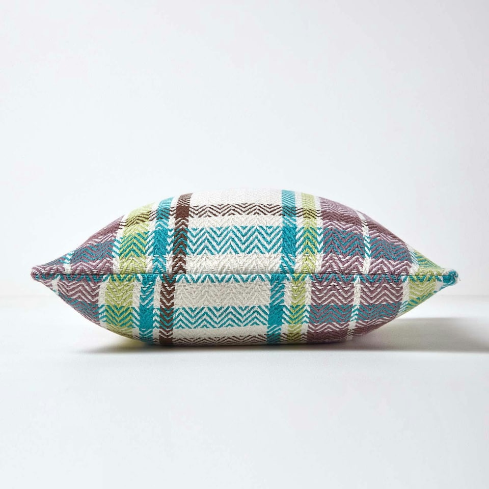 image 1 of Homescapes Green Tartan Cotton Falun Cushion Cover - 45 x 45 cm | Green | Green | 45 x 45 cm