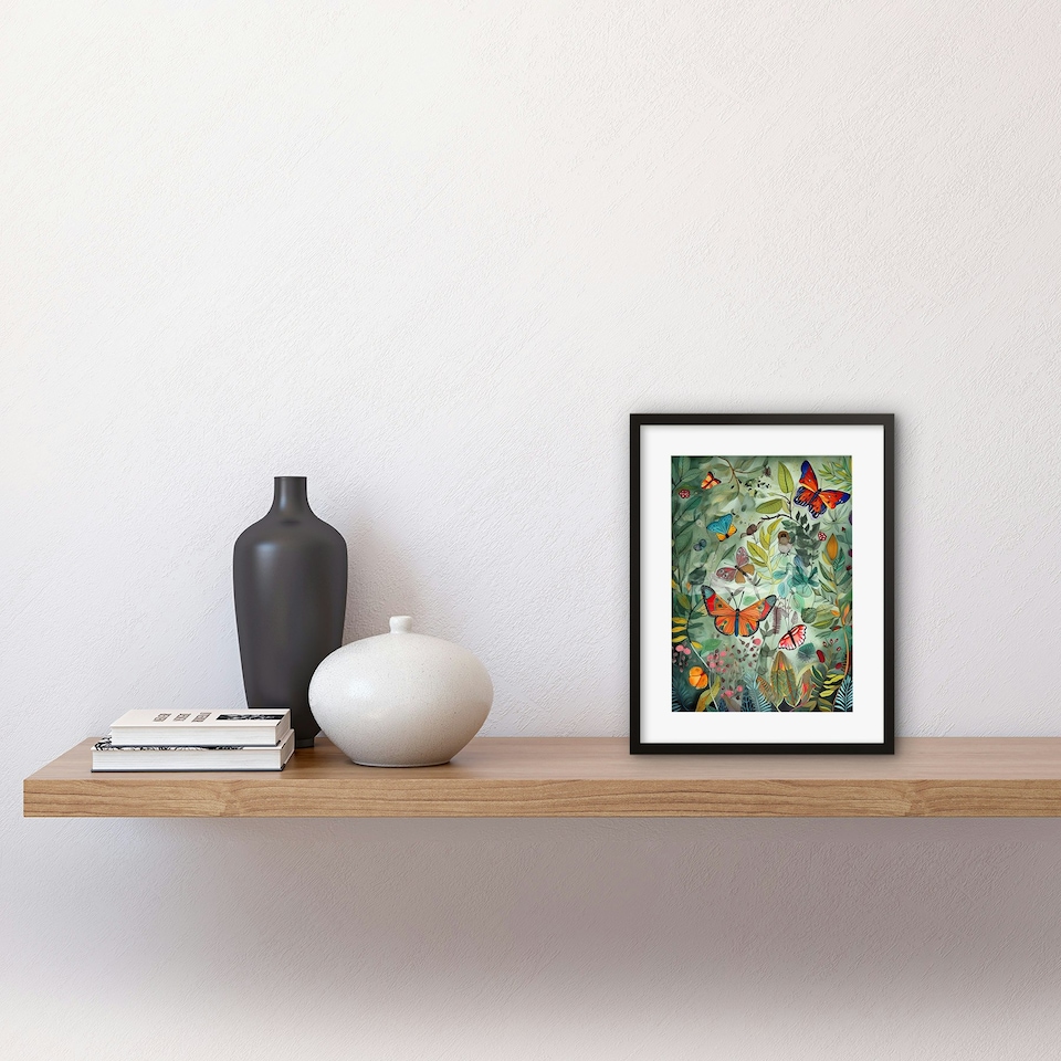 image 1 of Butterflies a Springfield Modern Folk Art 9x7" Black Framed Wall Art Print