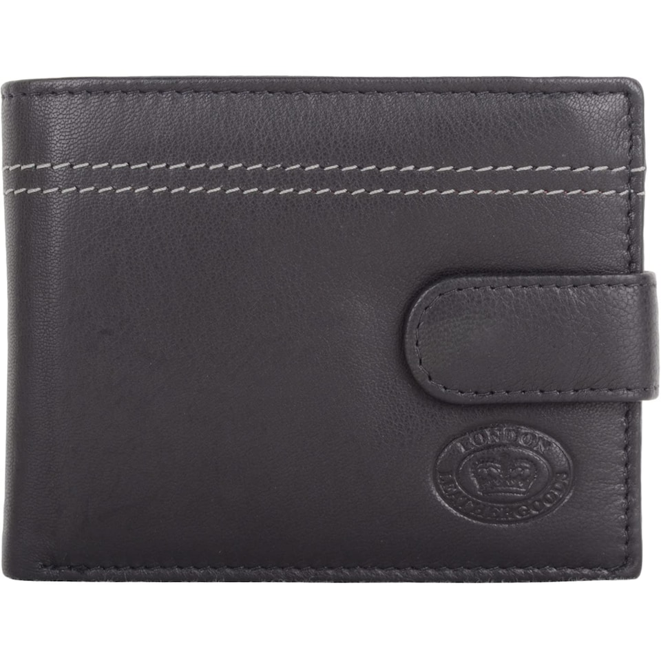 image 1 of London Leathergoods Mens Genuine Leather Contrast Stitching Credit Card Holder Wallet - Black | Black | Black