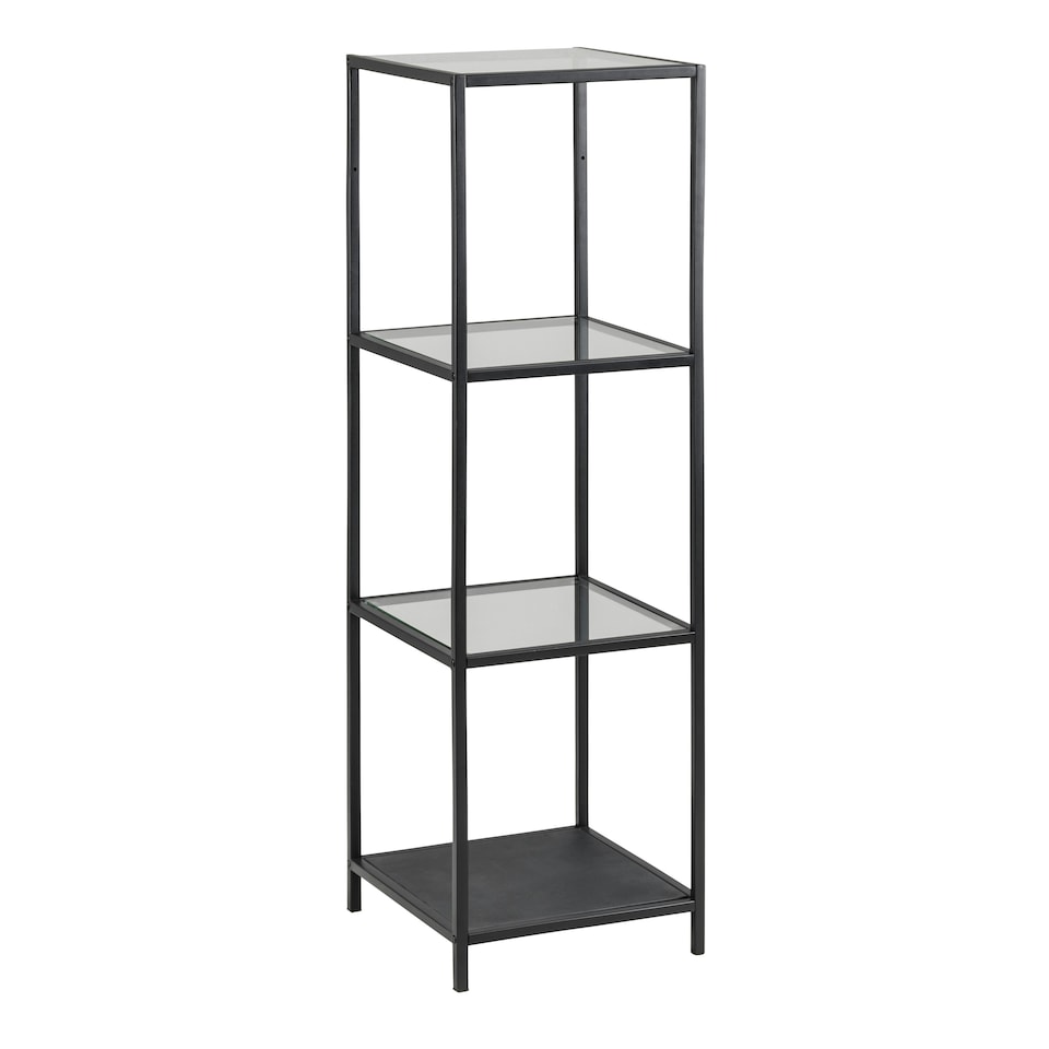 image 1 of Seaford Narrow Black Metal Bookcase with 3 Glass Shelves