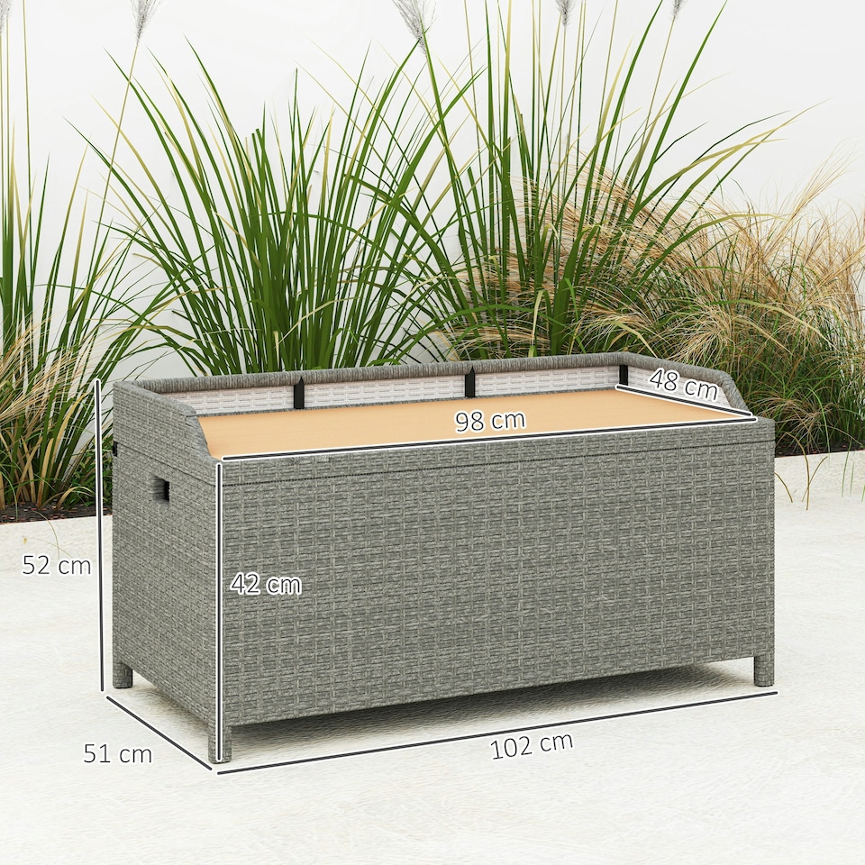 image 1 of Outsunny Rattan Outdoor Storage Bench with Aluminium Frame, Grey Grey | Grey