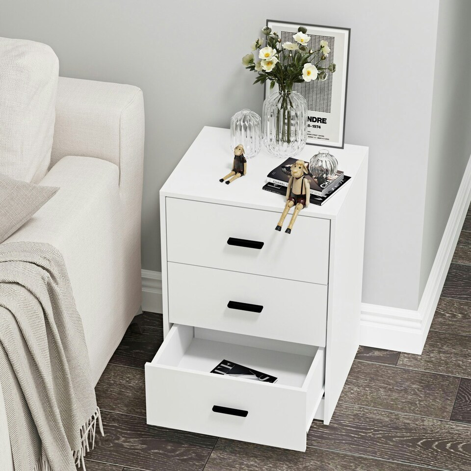 image 1 of White 3-Drawer Bedside Table Grey | Colour: Ash Grey