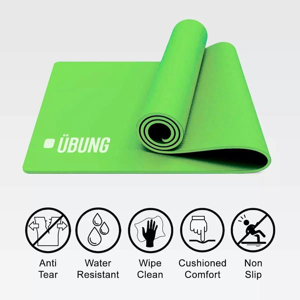 image 1 of UBUNG Yoga Mat Non Slip with Carry Strap 10mm Thick Pilates Yoga Green