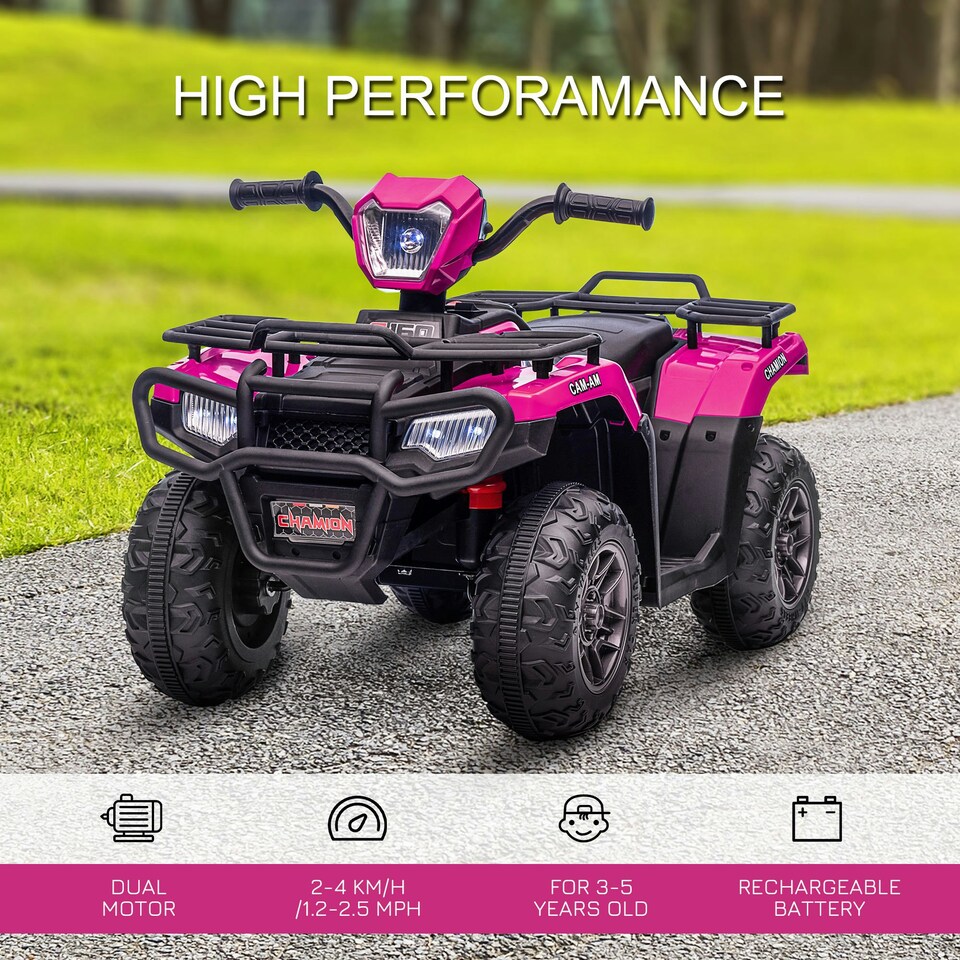 image 1 of HOMCOM 12V Electric Quad Bike for Kids w/ LED Headlights, Music - Pink