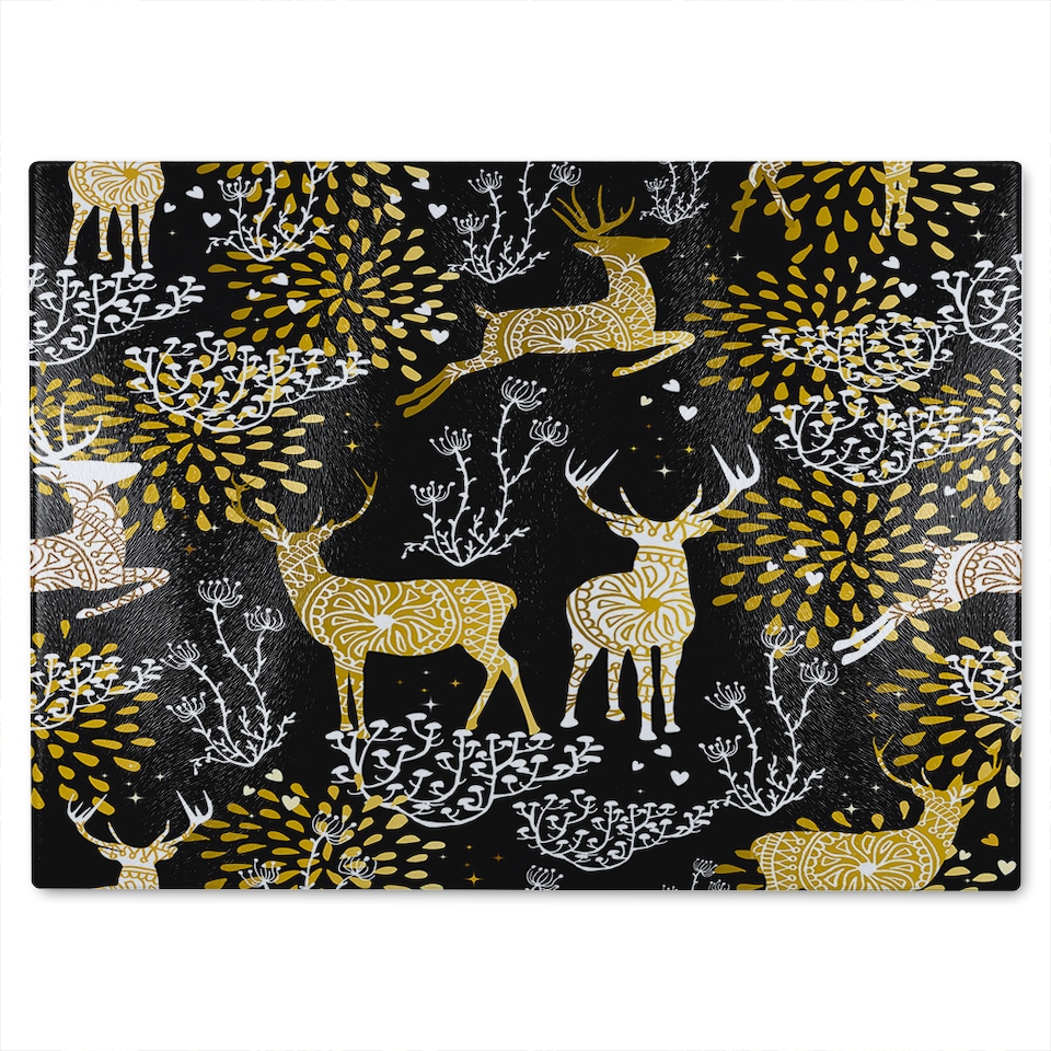 image 1 of Golden Christmas Dining Glass Chopping Board | Multi