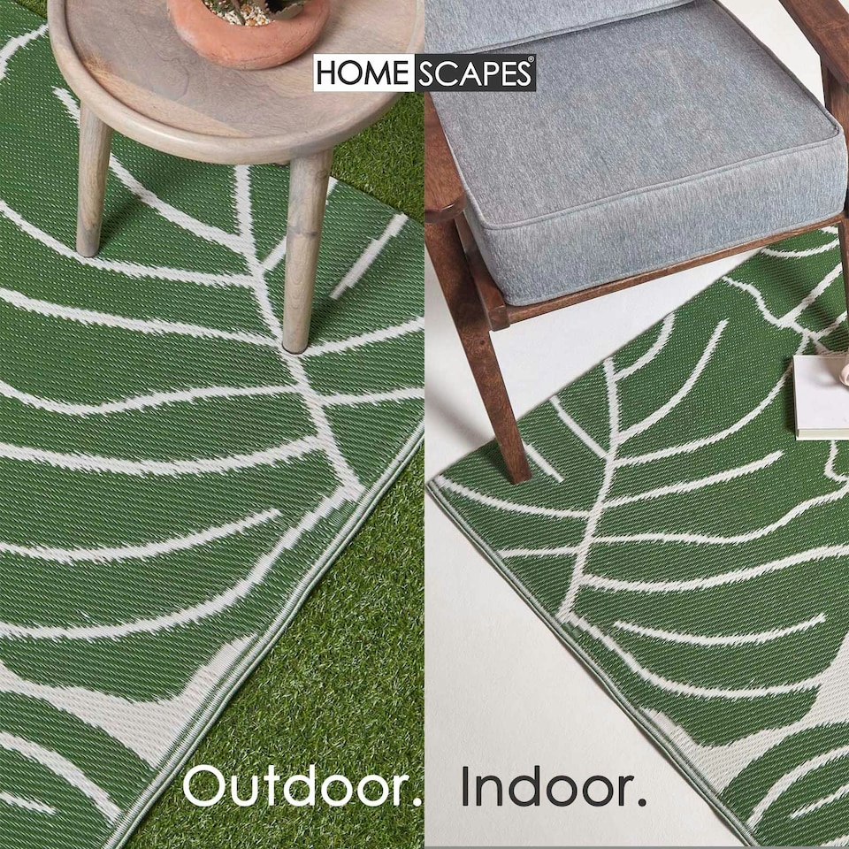image 1 of Homescapes Outdoor Rug Luxury Waterproof Reversible Recycled, For Garden, Ada Botanical Green | 150 x 240 cm