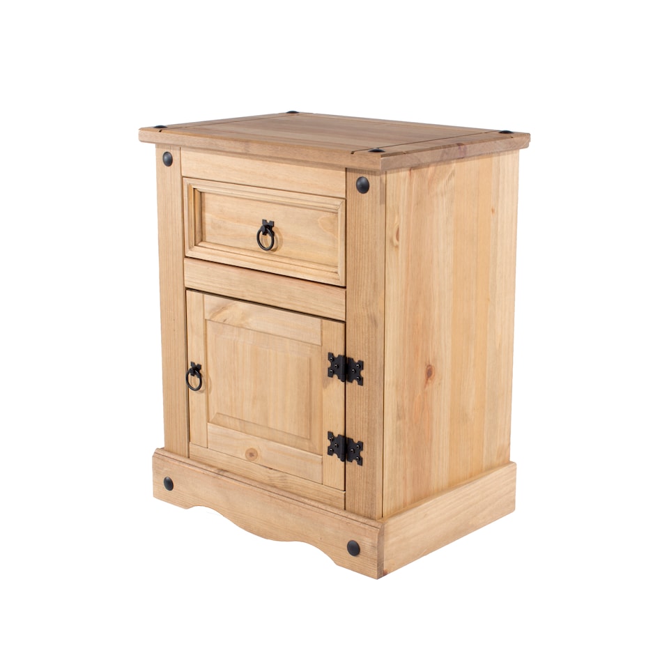 image 1 of Corona Premium Bedside Cabinet - Mexican Pine Design with Dovetail Drawer and Metal Hardware | Brown | Antique Waxed Pine | One Size | 1