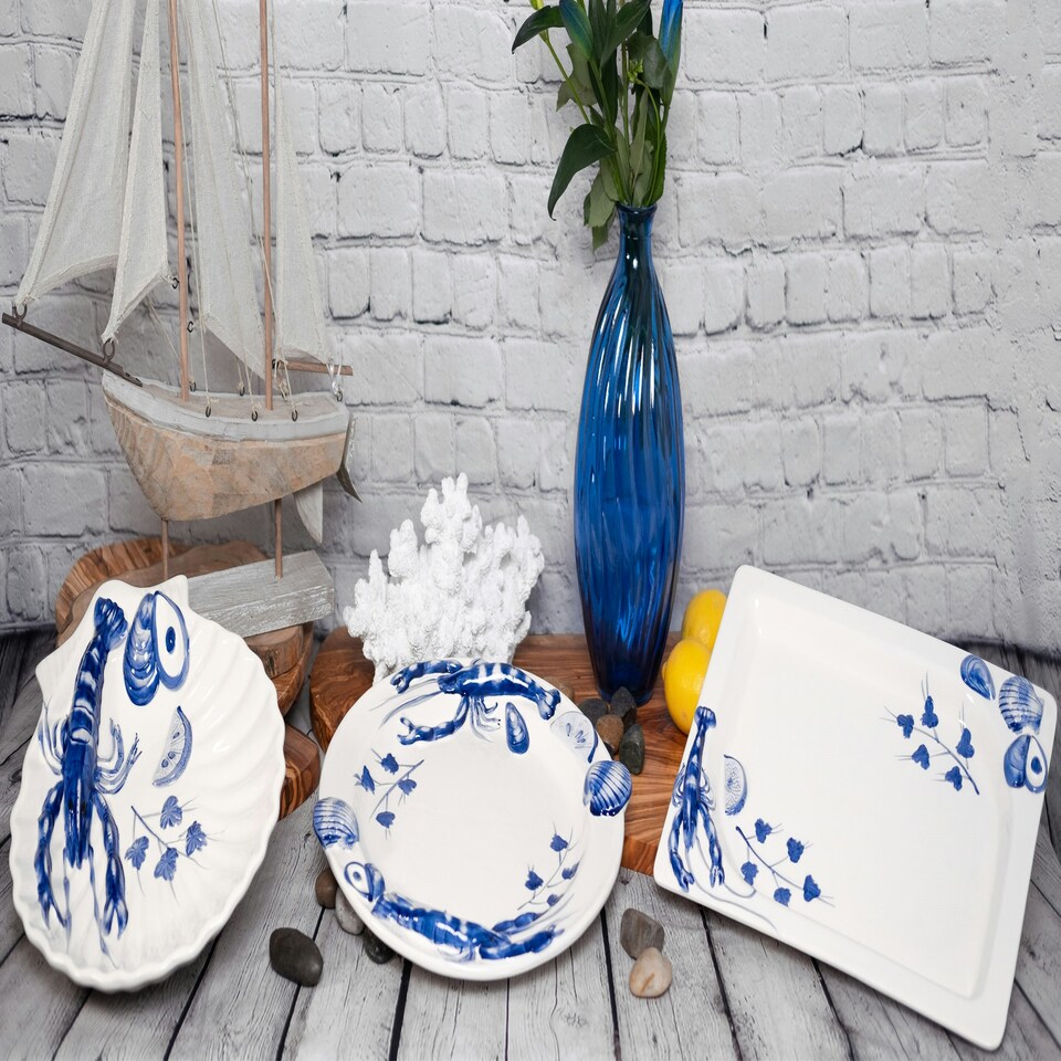 image 1 of Verano Spanish Ceramics Coastal Sea Shell Oval Serving Dish - 40x30cm Multi