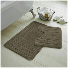 VELVETIO Greek Bath Mat & Pedestal Mat Water Absorbent Non Slip Toilet Rugs Brown | Latte