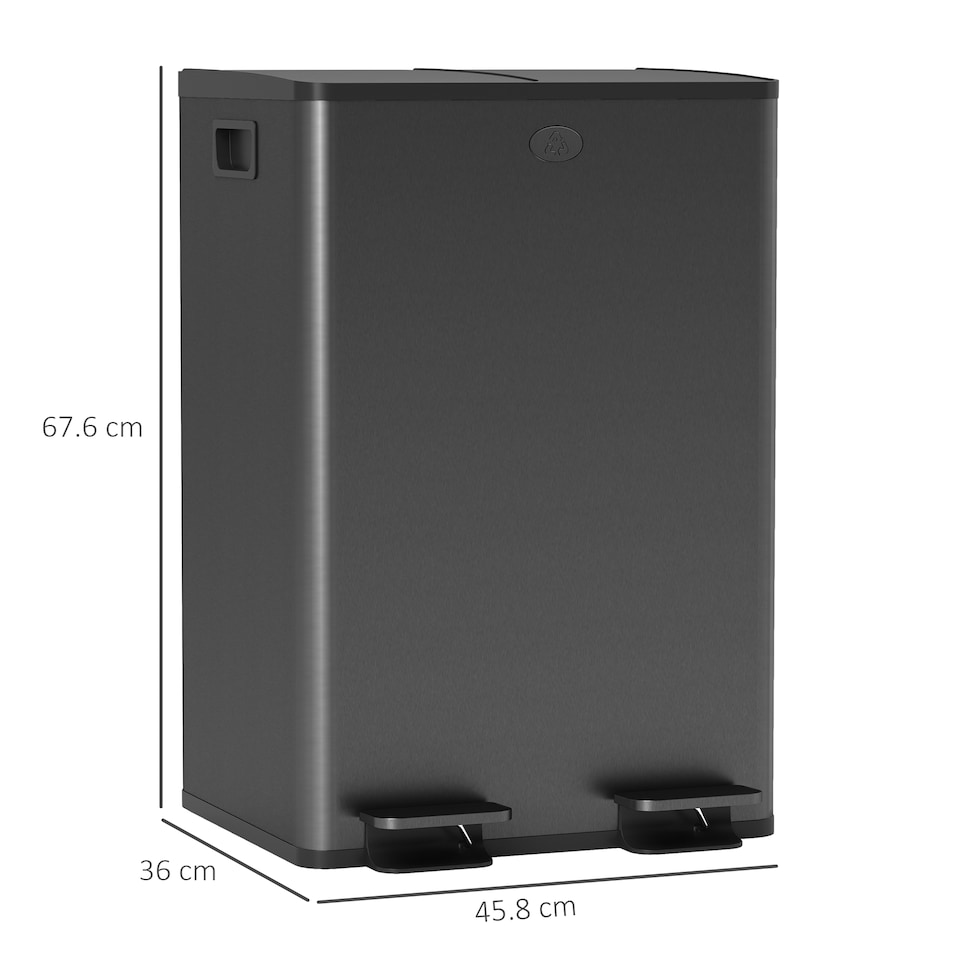 image 1 of HOMCOM 2 x 28L Dual Kitchen Bin Pedal Bin for Recycling and Waste, Black