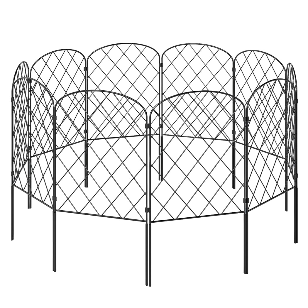 Levede 10 Pack Metal Garden Fence Decorative Animal Barrier Pet Border Outdoor | Black