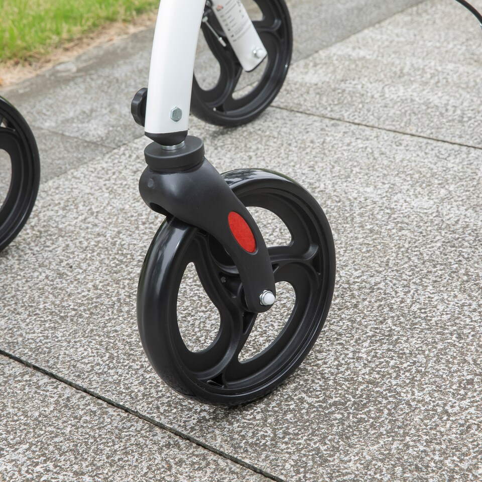 image 1 of HOMCOM Folding Upright Rollator Walker with Lightweight Walking Frame, Storage Bag, Tray, Dual Brakes, Adjustable Handle Height, Mobility Aid Rolling 4 Wheeled Walker for Seniors, White