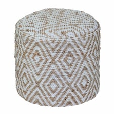 Homescapes Sierra Natural Diamond Pattern Jute Circular Bean Filled Pouffe - 45 cm
