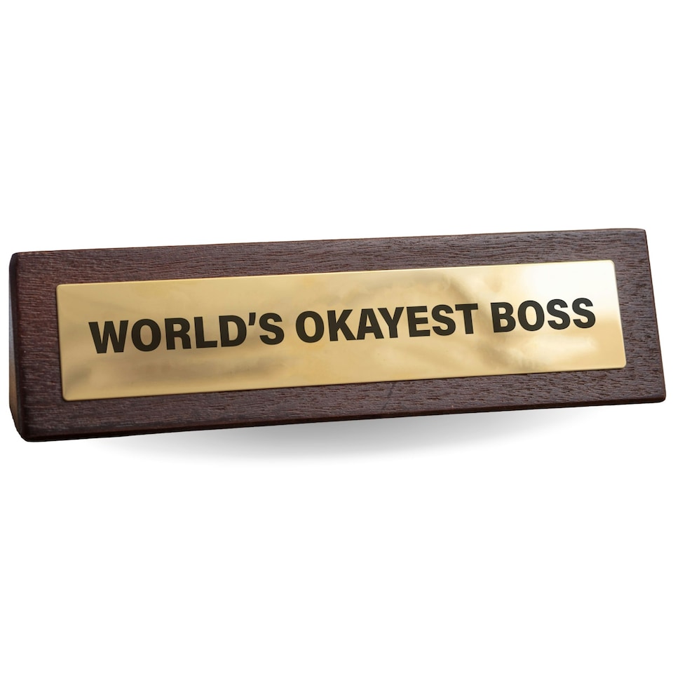 image 1 of Wooden Desk Sign - World's Okayest Boss