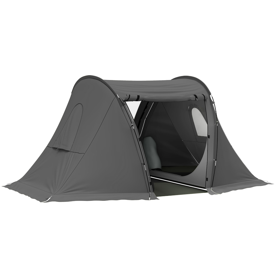 image 1 of Outsunny 3 Man Camping Tent with 2 Bedrooms, 3000mm Waterproof, Grey | Grey | Dark Grey | 323L x 240W x 160H cm