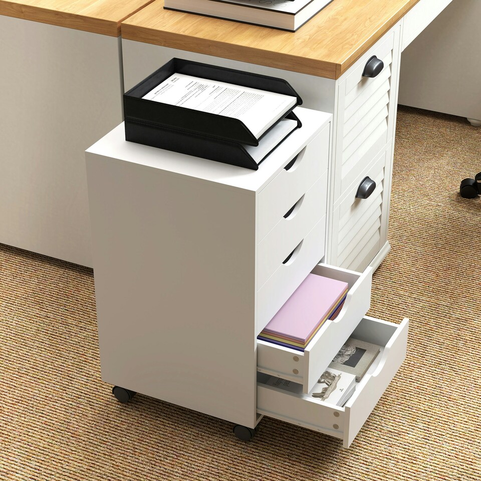 image 1 of HOMCOM Mobile Vertical Filing Cabinet with 5 Drawers for Home Office, White 