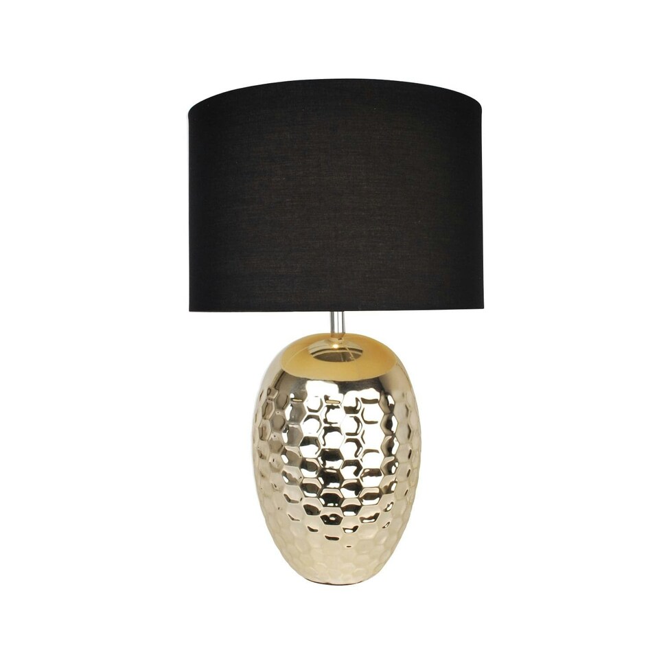 image 1 of First Choice Lighting Set of 2 Textured Ceramic Bedside Table Pale Gold Plated Finish and Black Textured Cotton Fabric Shade Gold | Black