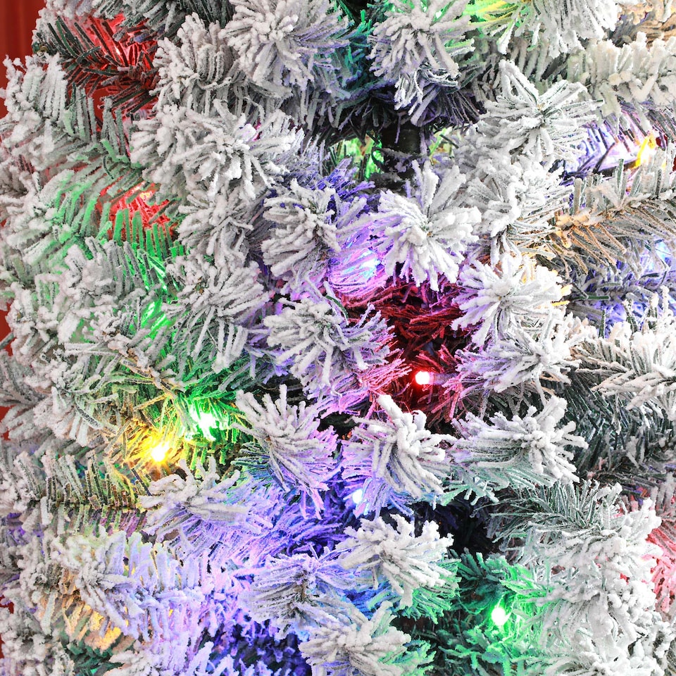 image 1 of HOMCOM 7ft Pre Lit Artificial Christmas Tree Holiday Decor with 250 Colourful LED Lights and 592 Snow Flocked Tips, Pine Cone, Berry, Ball Tree Decoration