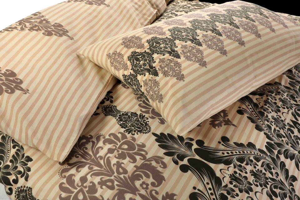image 1 of Homes Linen Natural Tanya Floral Print Reversible Duvet Cover Set with Pillowcases Stripe Quilt Bedding Set | Clear | Natural | Double