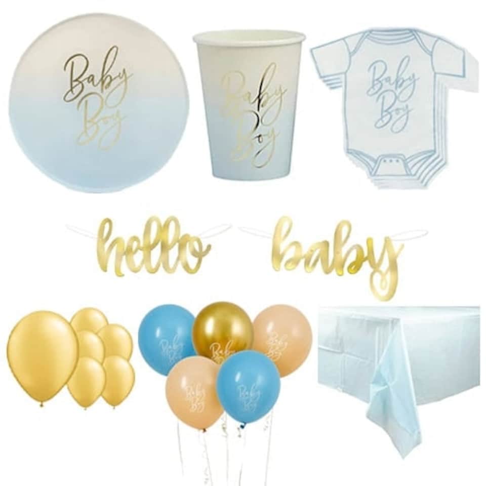 Blue Ombre Baby Boy 16 Person Deluxe Party Pack