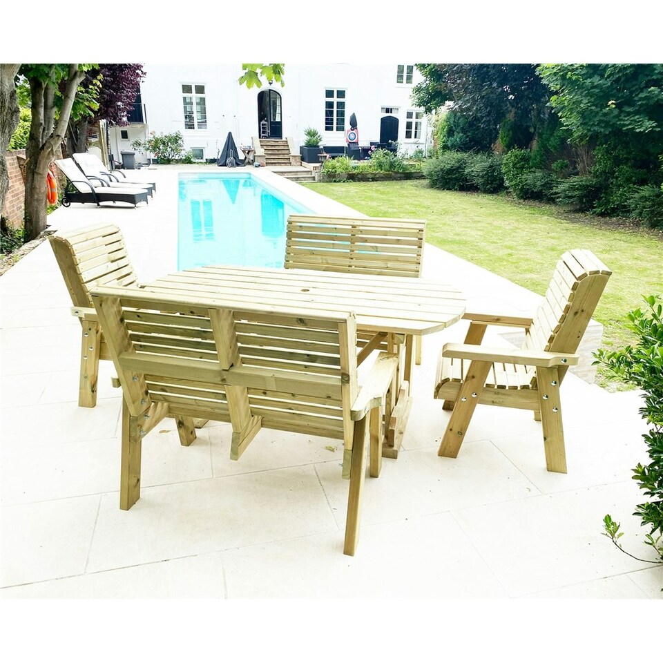 image 1 of Heavy Duty Table and Chair Set - 1 Oval Table - 2 Chairs, 2x 2 Seater Benches - 6 Seater
