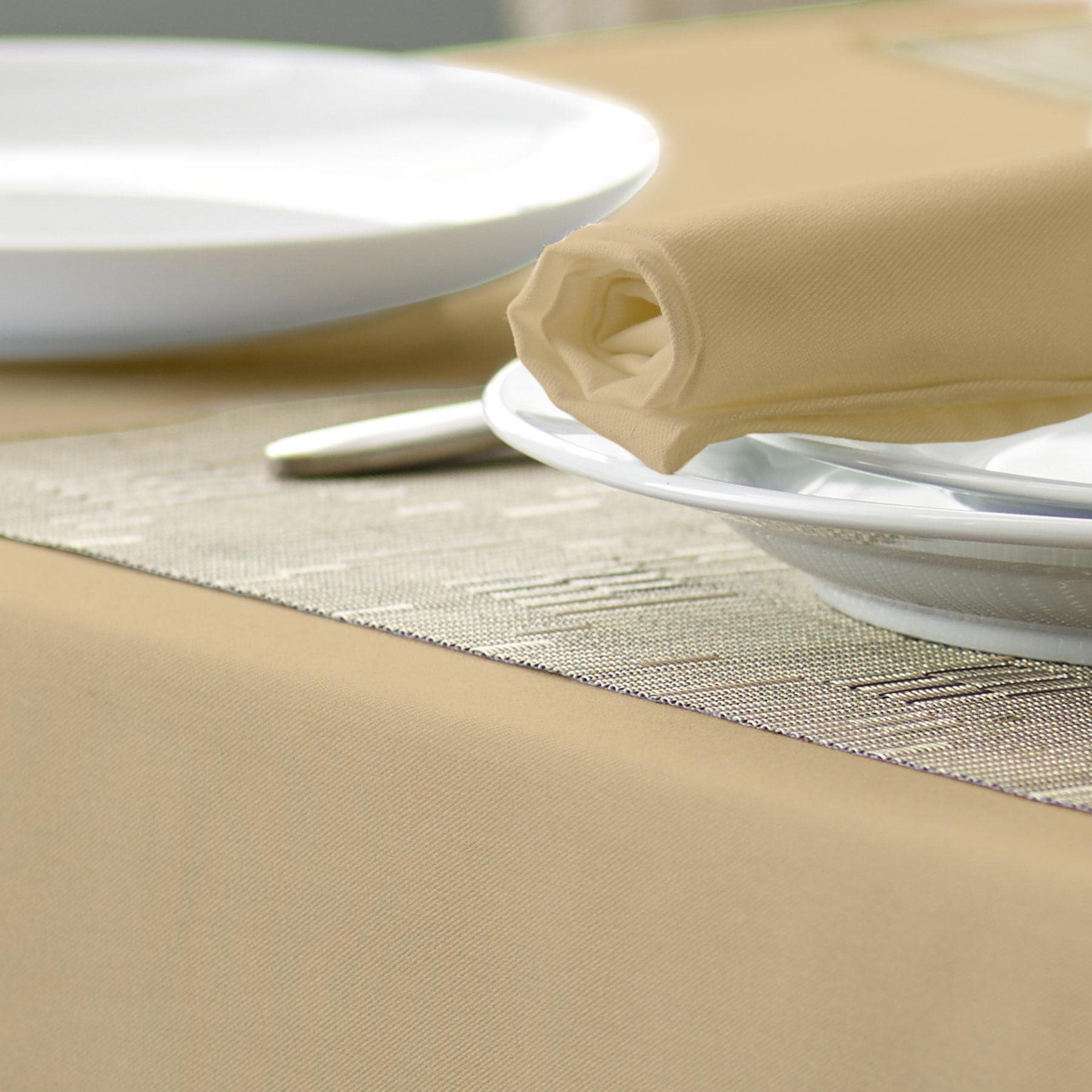 Vision Polyester Plain Circular Tablecloths in Beige | Size: 173 cm