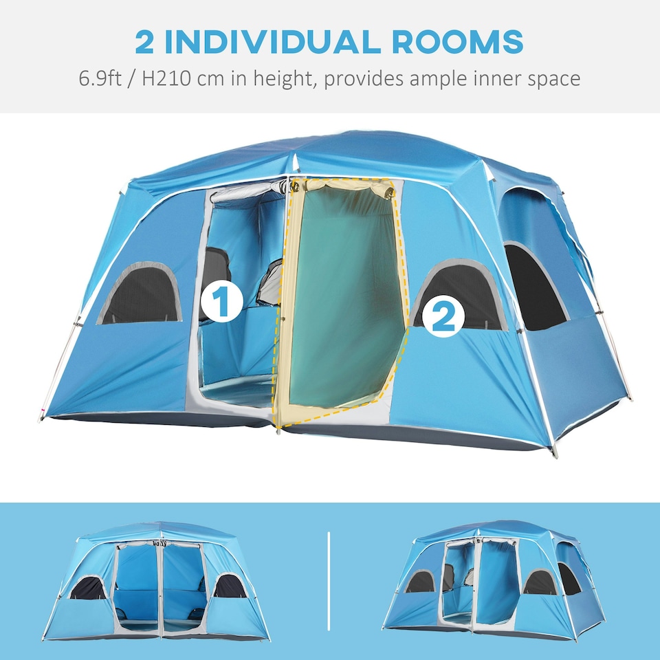 image 1 of Outsunny Camping Tent, Family Tent 4-8 Person 2 Room Easy Set Up, Blue