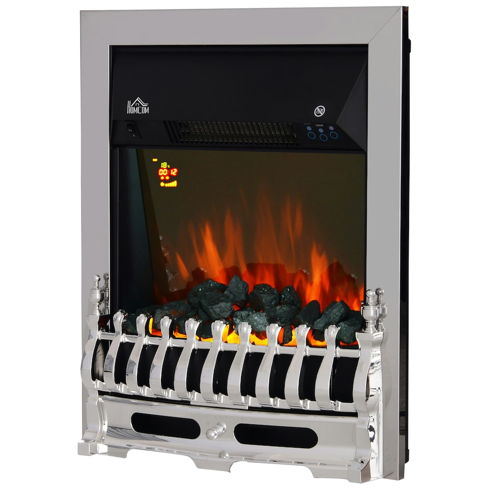 image 1 of HOMCOM Electric Fireplace 1 & 2KW LED Fire Remote Control Heater Silver