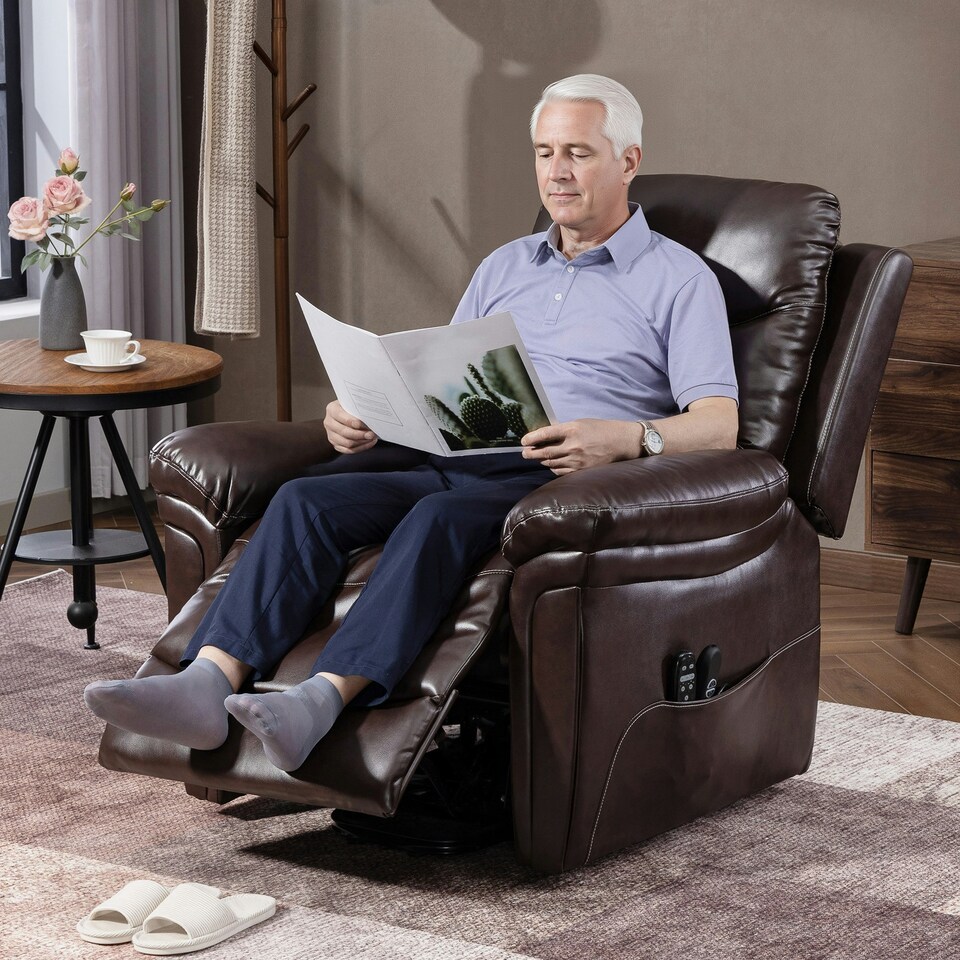 image 1 of HOMCOM Massage Recliner Chair, Lift Chair with Heat, USB, Remote, Brown Brown