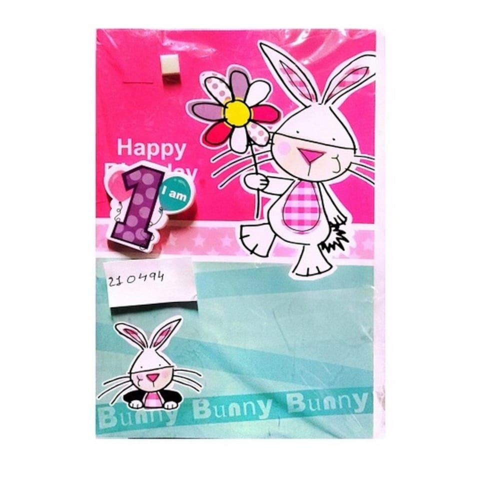 Simon Elvin I Am Bunny 1st Birthday Greetings Card - Blue/Pink - One Size