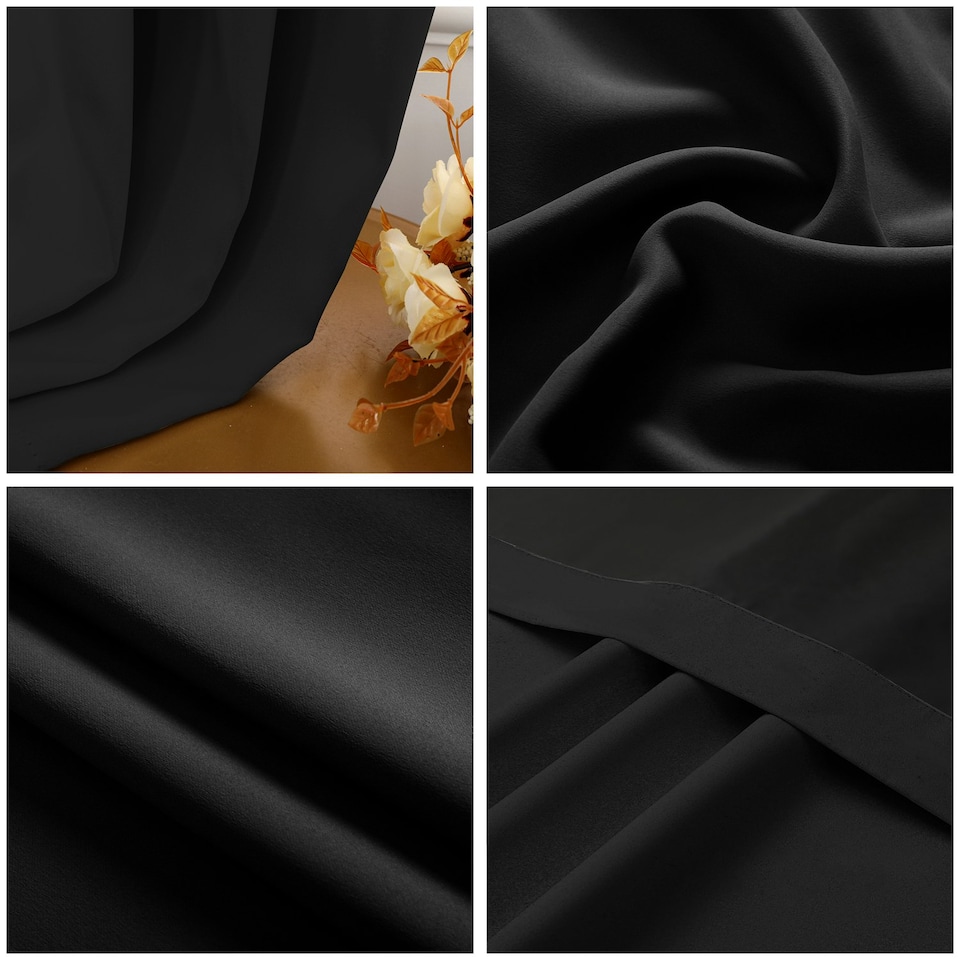 image 1 of Black Total Blackout Thermal Eyelet Curtains - 46 x 72 Inch Drop - 2 Panel Black