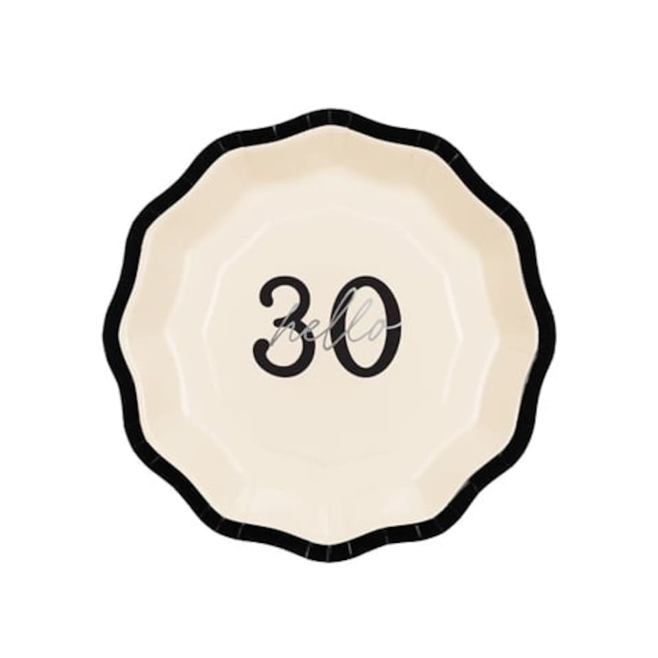 image 1 of Hello 30 Elegant Milestone Birthday Round Paper Plates 18cm - Pack of 6 | Multi