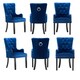 image 1 of Set of 6 Velvet Dining Chairs with Armrest, Ergonomic Scoop Knockerback & Button Tufted Wood Legs Blue