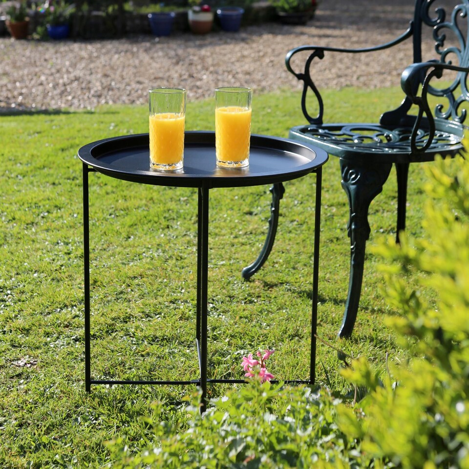 image 1 of Harbour Housewares Round Steel Tray Tables - Matt Black - Pack of 2