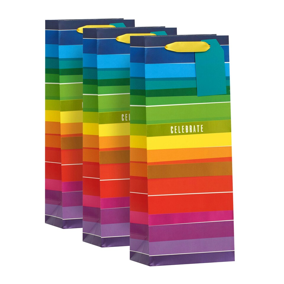 image 1 of Rainbow stripe Bottle Gift Bag - Pack of 3